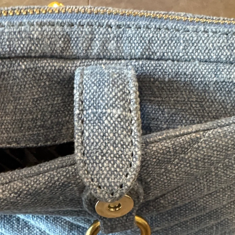 Rebecca Minkoff Eddie Blue Denim Chevron Quilted Gold Chain Belt Bag NWT